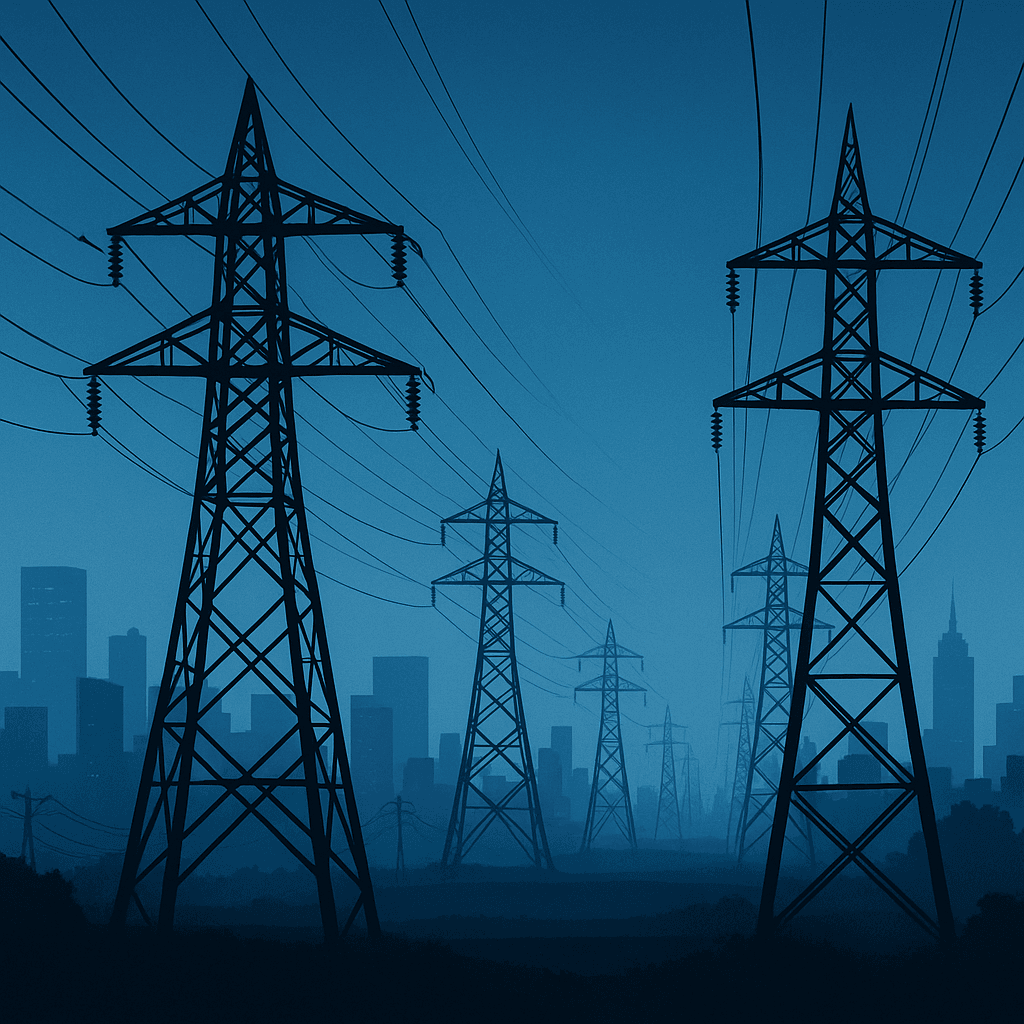 Electricity transmission towers with power lines in Connecticut representing commercial electricity infrastructure